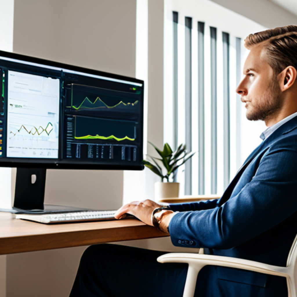A professional individual, fully clothed in modest business casual attire, focused and productive. They are seated at an ergonomic desk in a beautifully designed, clean, and modern home office "sanctuary." A large monitor prominently displays smart analytics or automated summaries, subtly suggesting AI assistance. Natural light streams into the calm space, which includes subtle, tasteful personal touches like a potted plant or a bookshelf. The atmosphere is serene and conducive to deep work. Professional photography, high-resolution, sharp focus, natural lighting, perfect anatomy, correct proportions, well-formed hands, proper finger count, natural body proportions, safe for work, appropriate content, fully clothed, professional.