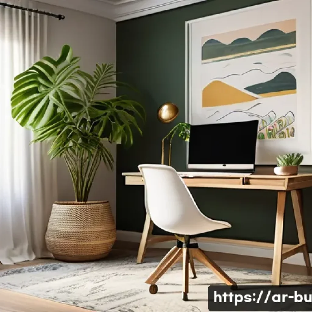 효율적인 원격근무를 위한 비즈니스 모델 제안 - A modern home office setup designed for remote work productivity, featuring a dedicated quiet corner...